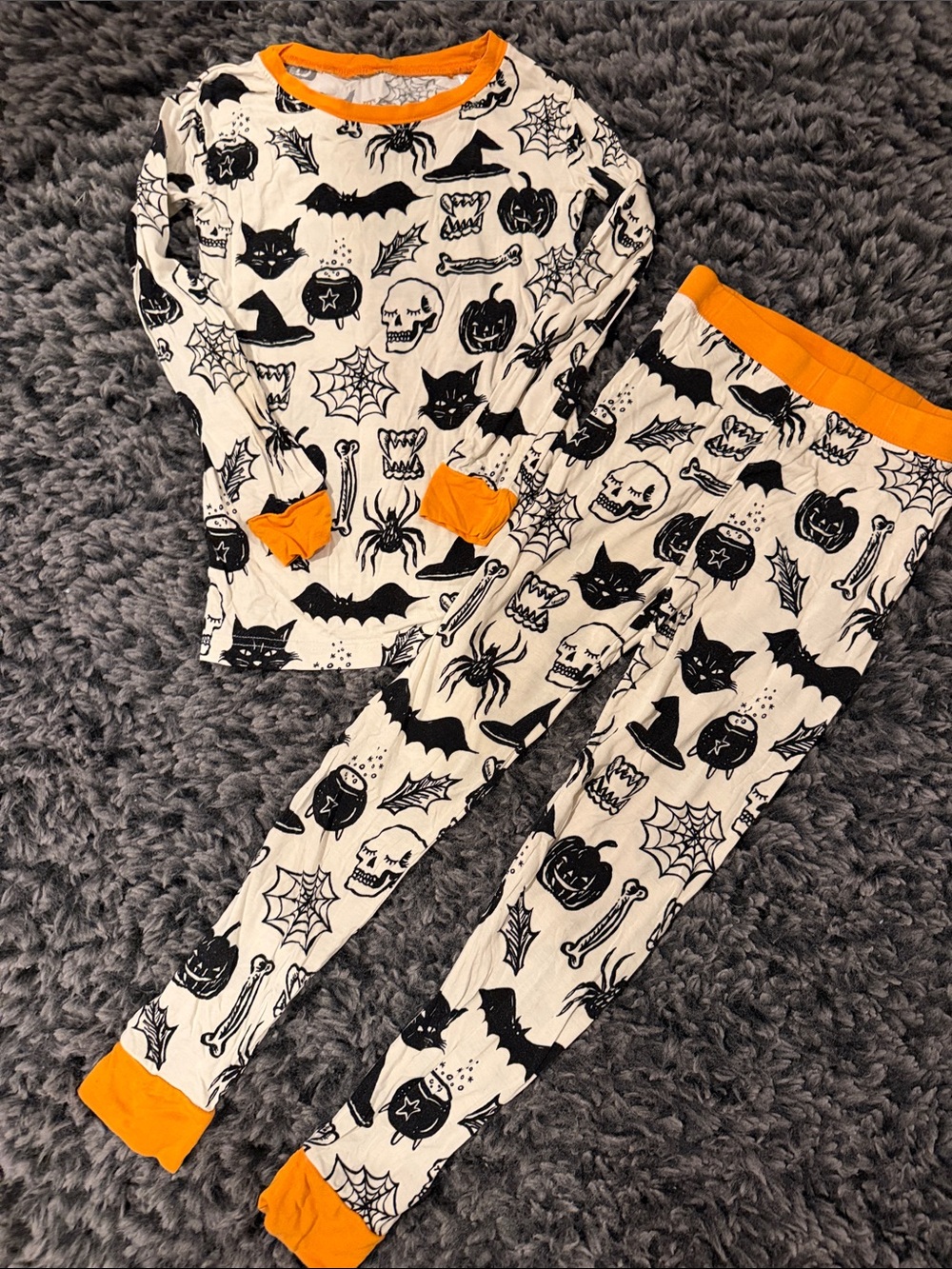 Kids Little Sleepies Halloween Pajama Set - White & Orange Spooky Print